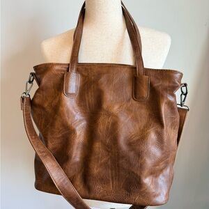 Brown Leather Crossbody Tote Bag